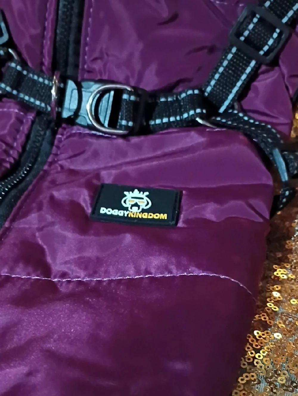 Dog Coat with Integrated Reflective Harness - Plum
